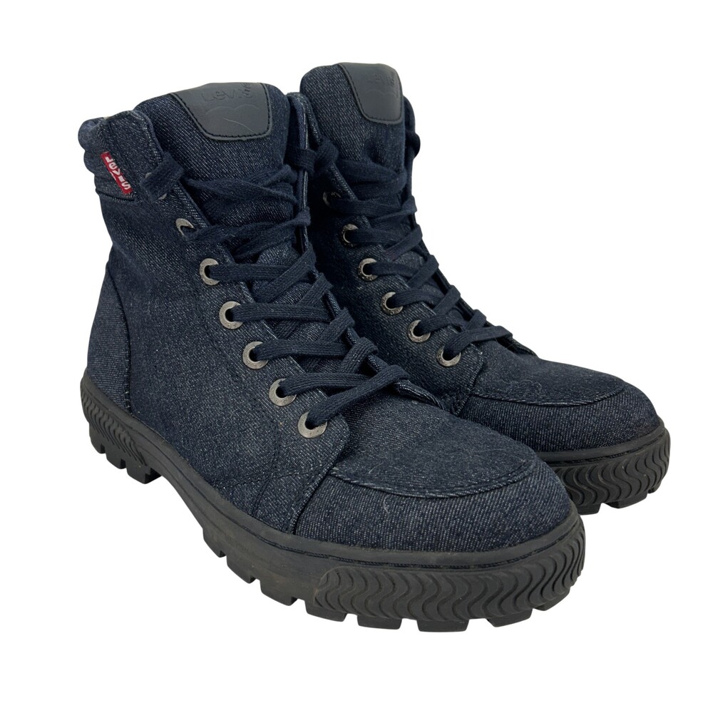Levis Boots Mens Size 7 Blue Denim Combat Lace Up Ankle Casual Rugged Sole